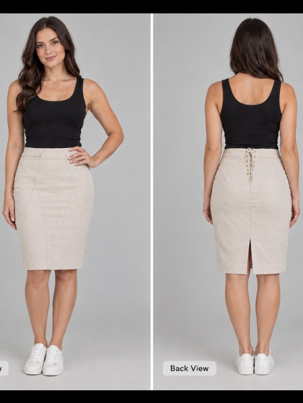 Marciano Cream Pencil Skirt Seam Detail Knee Length Size 2